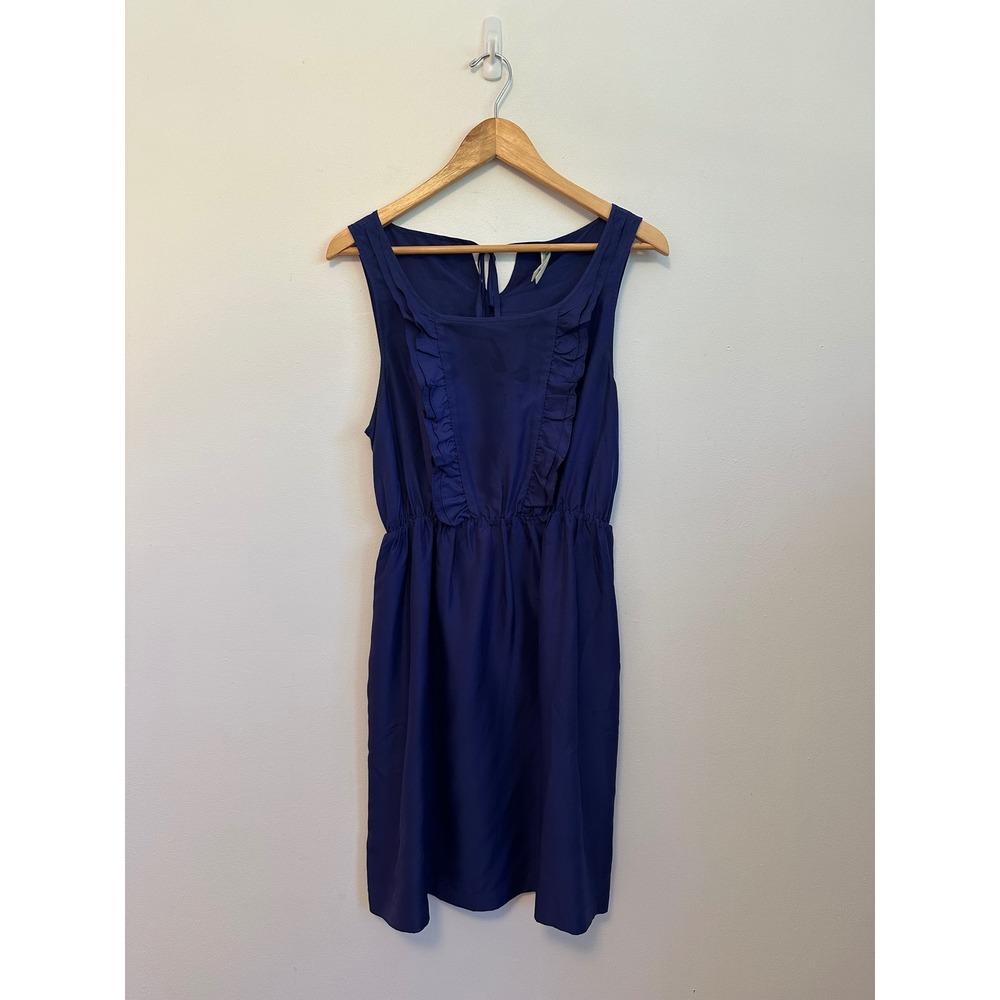 Maeve x Anthropologie Navy Blue 100% Silk Ruffle Sleeveless Dress | Size Medium
